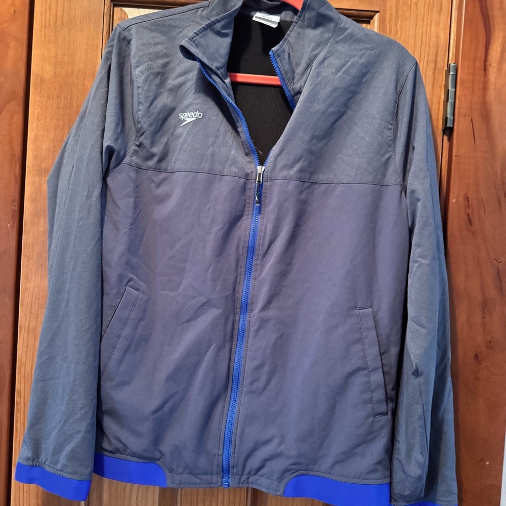 Speedo Full Zip Jacket Men’s Small Gray Blue Warm Up Vented Active Running